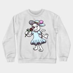 Female White Cat Smelling Flower Crewneck Sweatshirt